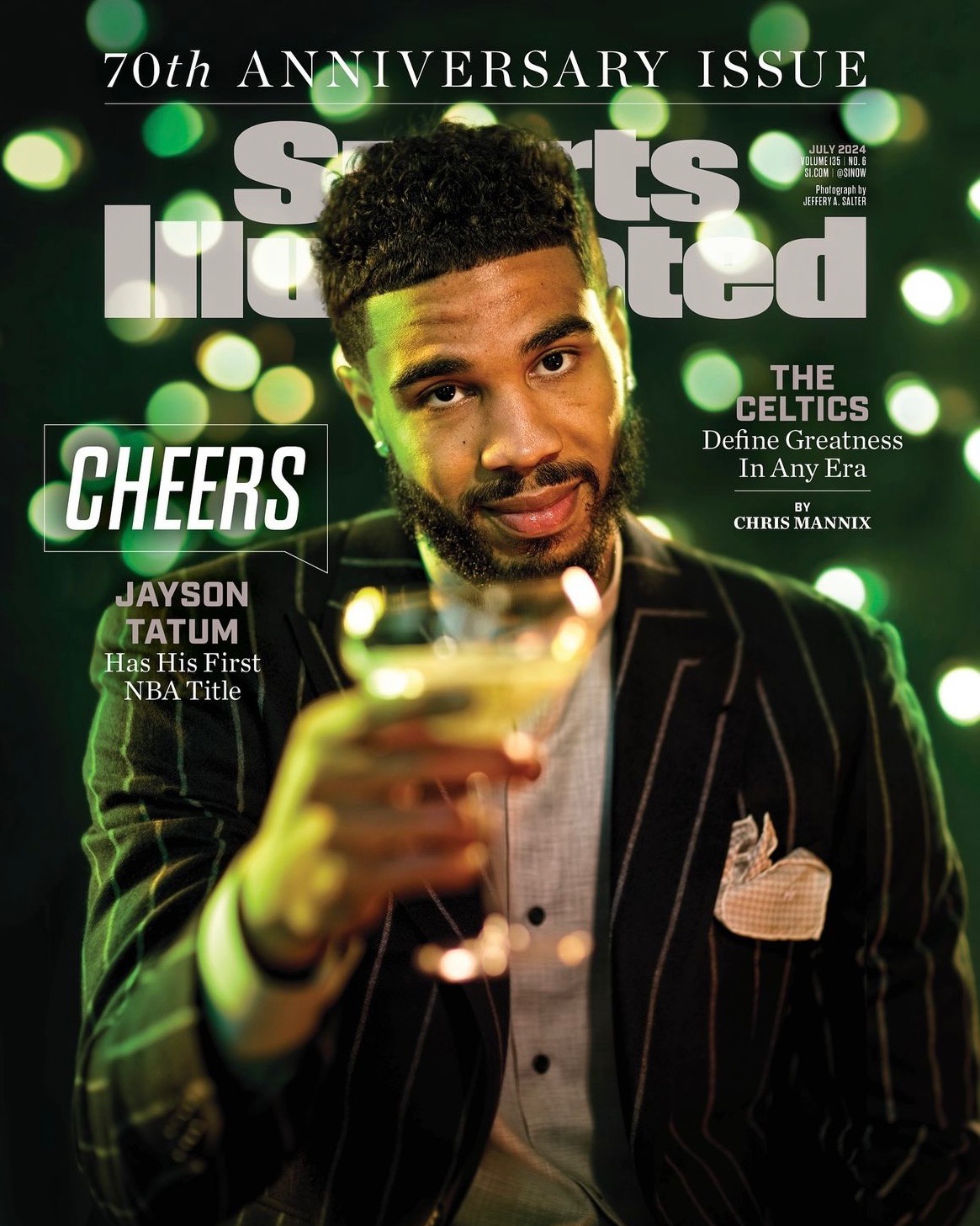 Boston Celtics star and St. Louis native Jayson Tatum shows off his fabulous suit from Tailored Gents at Savile Row on the cover of Sports Illustrated